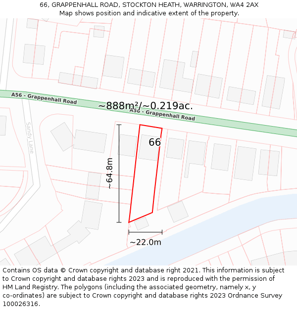 66, GRAPPENHALL ROAD, STOCKTON HEATH, WARRINGTON, WA4 2AX: Plot and title map