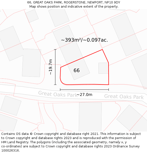 66, GREAT OAKS PARK, ROGERSTONE, NEWPORT, NP10 9DY: Plot and title map