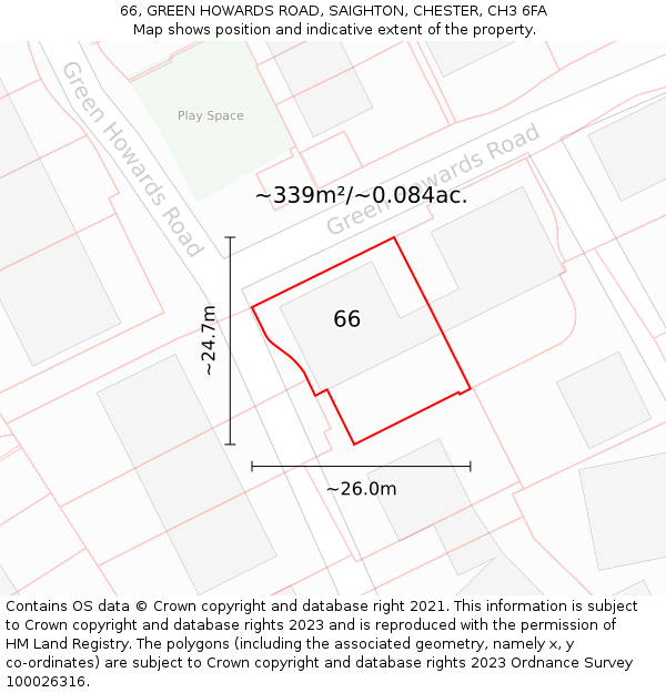 66, GREEN HOWARDS ROAD, SAIGHTON, CHESTER, CH3 6FA: Plot and title map
