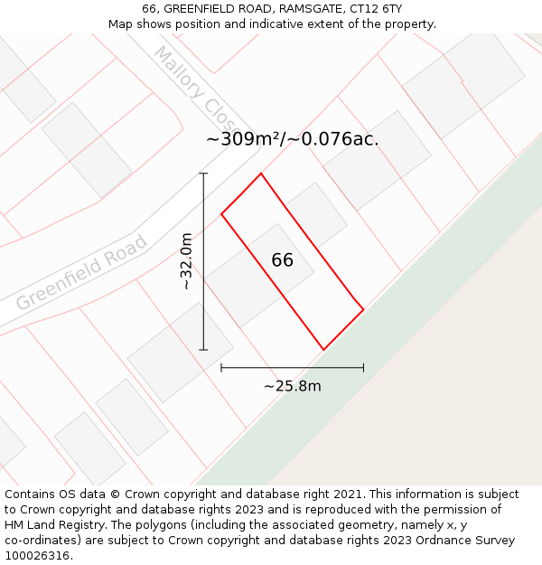 66, GREENFIELD ROAD, RAMSGATE, CT12 6TY: Plot and title map