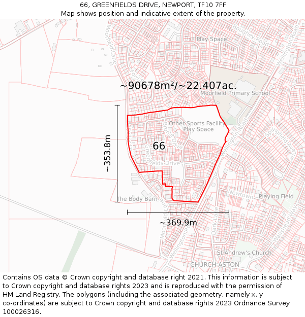 66, GREENFIELDS DRIVE, NEWPORT, TF10 7FF: Plot and title map