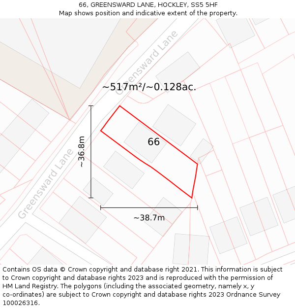 66, GREENSWARD LANE, HOCKLEY, SS5 5HF: Plot and title map