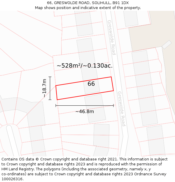 66, GRESWOLDE ROAD, SOLIHULL, B91 1DX: Plot and title map