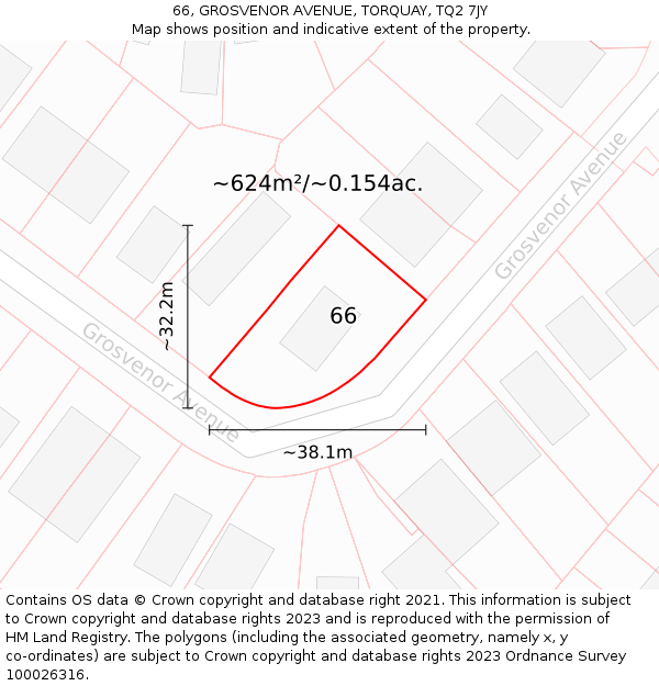 66, GROSVENOR AVENUE, TORQUAY, TQ2 7JY: Plot and title map