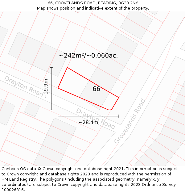 66, GROVELANDS ROAD, READING, RG30 2NY: Plot and title map