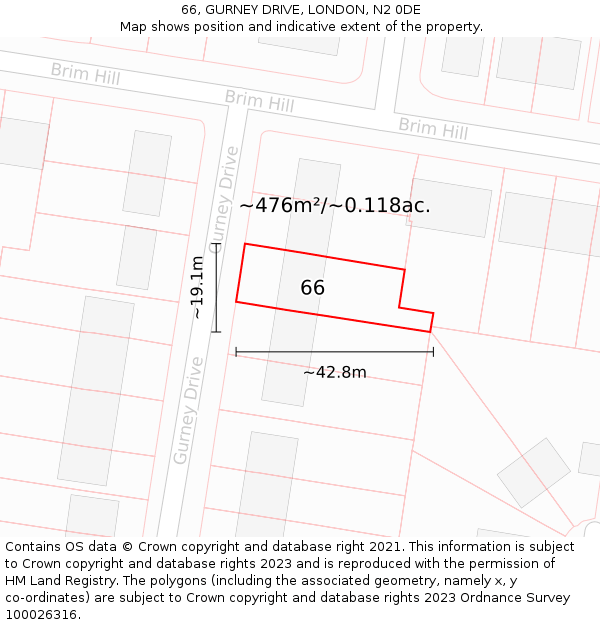 66, GURNEY DRIVE, LONDON, N2 0DE: Plot and title map