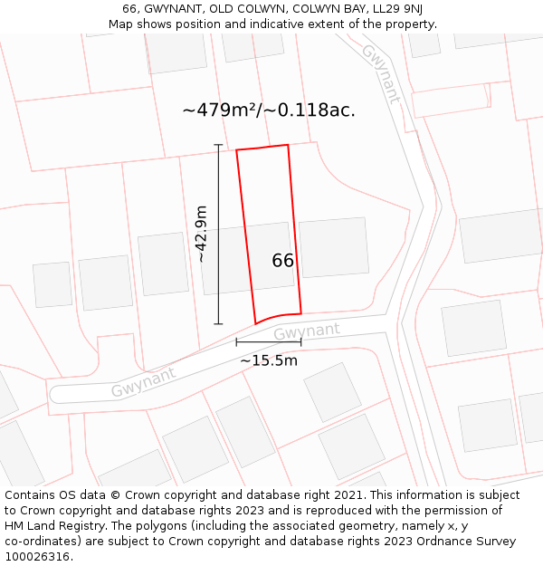 66, GWYNANT, OLD COLWYN, COLWYN BAY, LL29 9NJ: Plot and title map