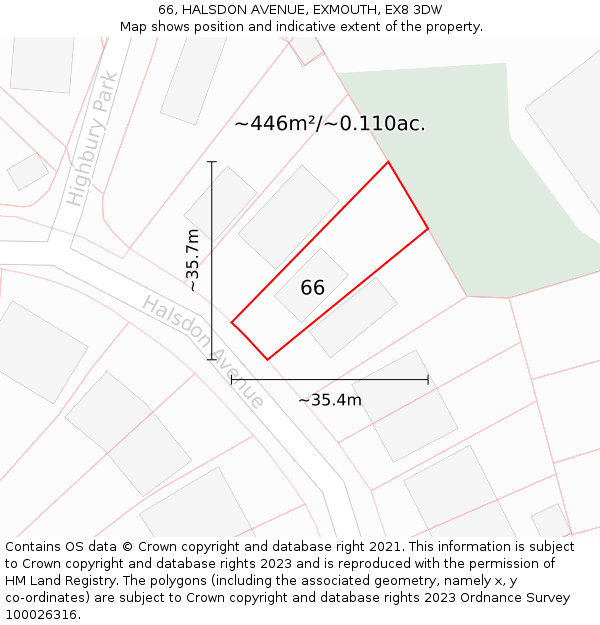66, HALSDON AVENUE, EXMOUTH, EX8 3DW: Plot and title map