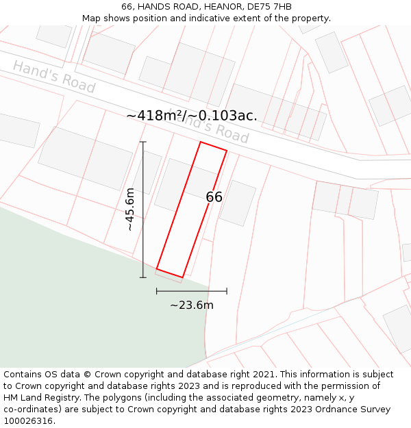 66, HANDS ROAD, HEANOR, DE75 7HB: Plot and title map
