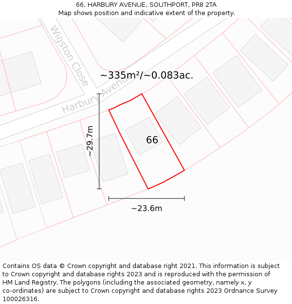 66, HARBURY AVENUE, SOUTHPORT, PR8 2TA: Plot and title map