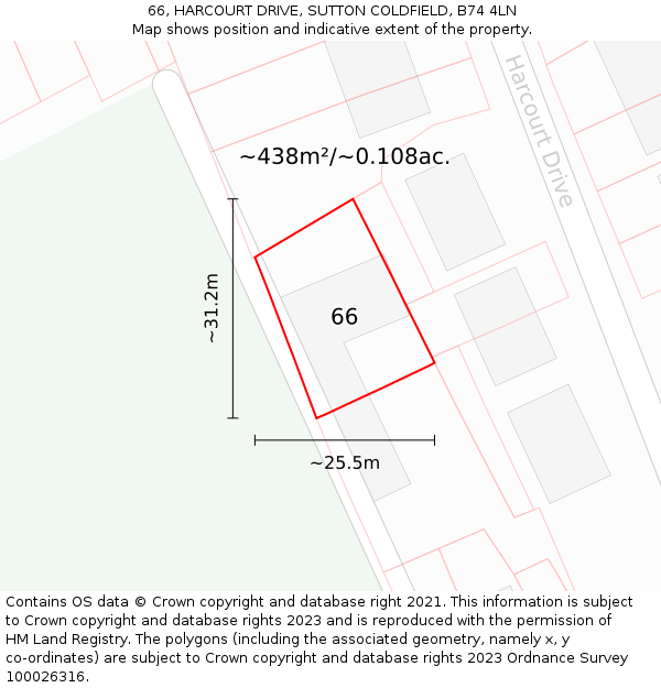 66, HARCOURT DRIVE, SUTTON COLDFIELD, B74 4LN: Plot and title map