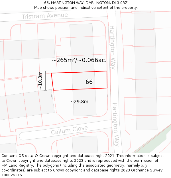 66, HARTINGTON WAY, DARLINGTON, DL3 0RZ: Plot and title map