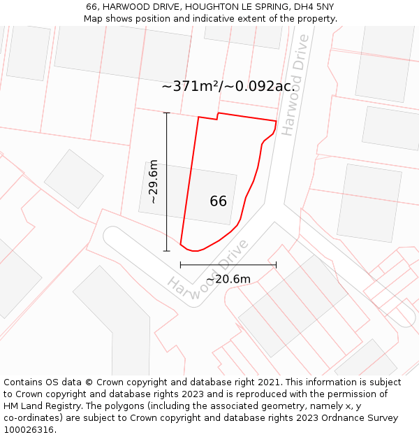 66, HARWOOD DRIVE, HOUGHTON LE SPRING, DH4 5NY: Plot and title map