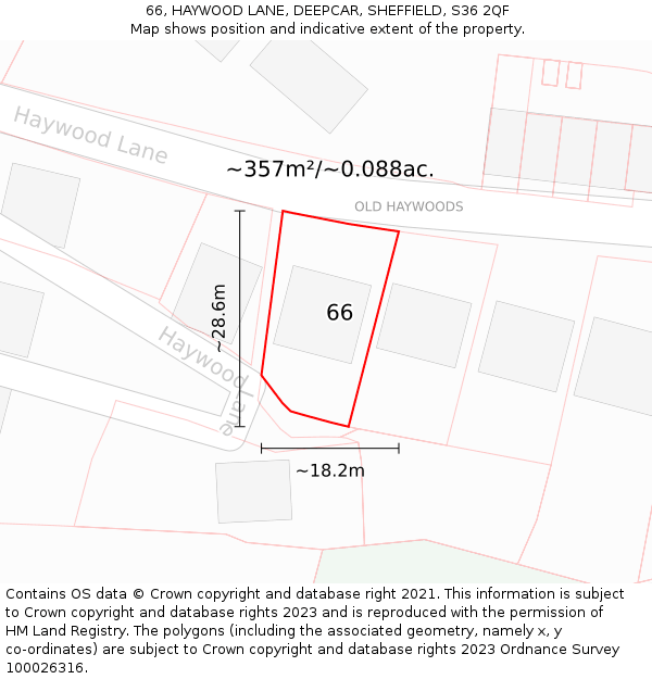 66, HAYWOOD LANE, DEEPCAR, SHEFFIELD, S36 2QF: Plot and title map