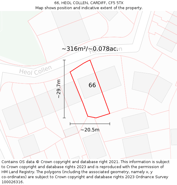 66, HEOL COLLEN, CARDIFF, CF5 5TX: Plot and title map