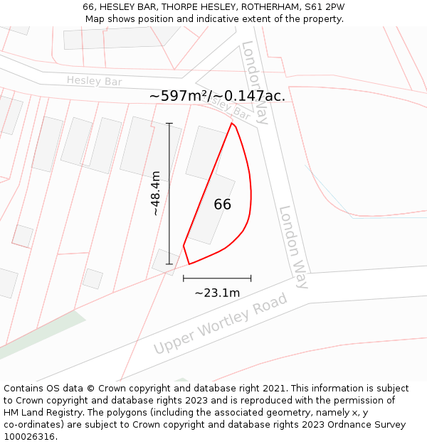 66, HESLEY BAR, THORPE HESLEY, ROTHERHAM, S61 2PW: Plot and title map