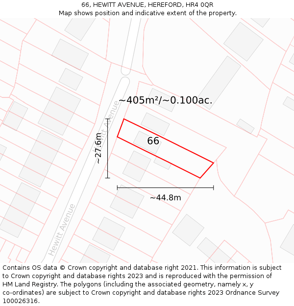 66, HEWITT AVENUE, HEREFORD, HR4 0QR: Plot and title map