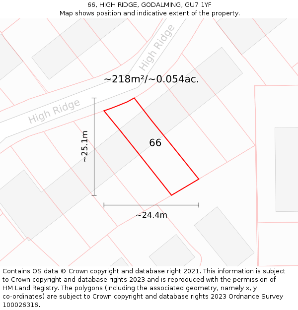 66, HIGH RIDGE, GODALMING, GU7 1YF: Plot and title map