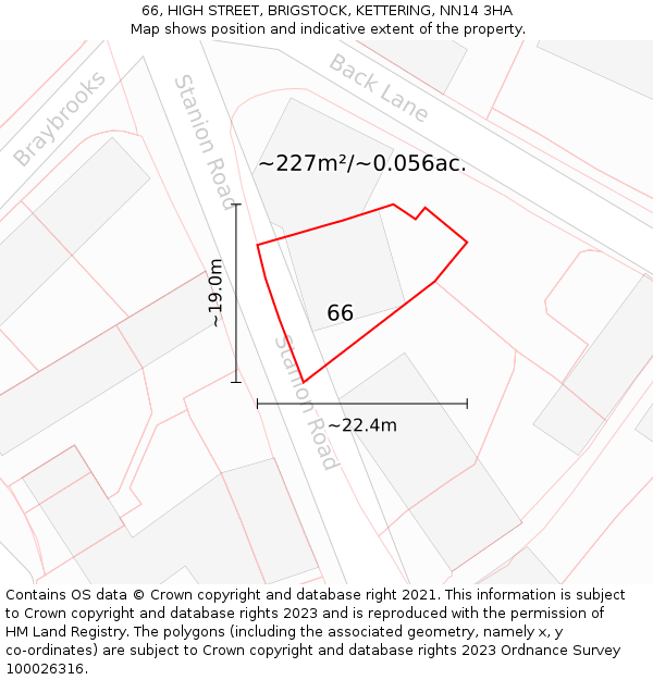 66, HIGH STREET, BRIGSTOCK, KETTERING, NN14 3HA: Plot and title map