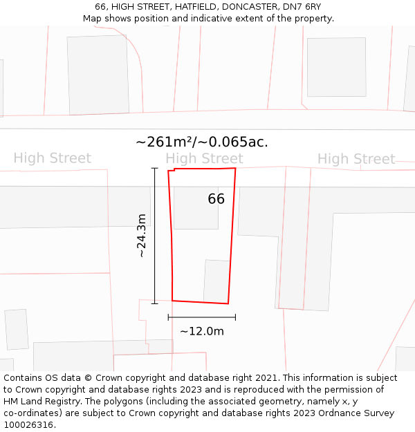 66, HIGH STREET, HATFIELD, DONCASTER, DN7 6RY: Plot and title map