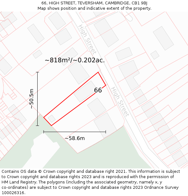66, HIGH STREET, TEVERSHAM, CAMBRIDGE, CB1 9BJ: Plot and title map