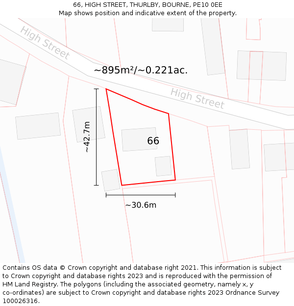 66, HIGH STREET, THURLBY, BOURNE, PE10 0EE: Plot and title map
