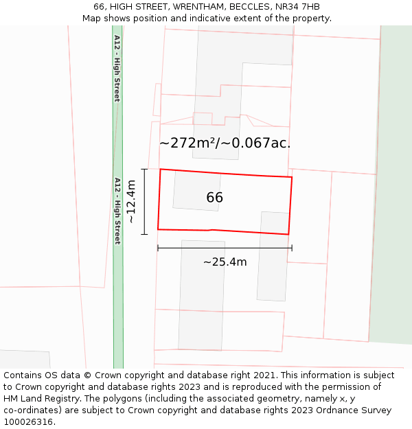 66, HIGH STREET, WRENTHAM, BECCLES, NR34 7HB: Plot and title map