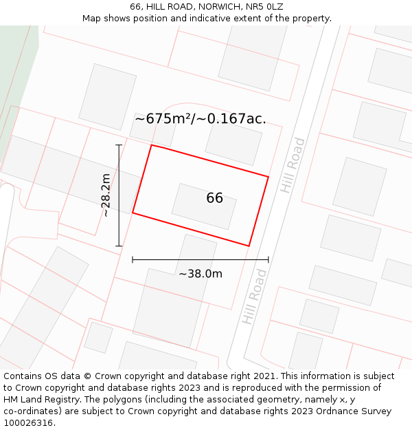 66, HILL ROAD, NORWICH, NR5 0LZ: Plot and title map