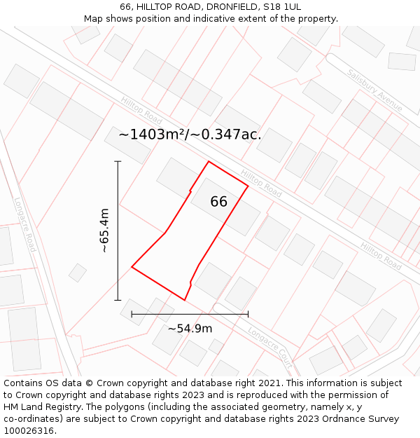 66, HILLTOP ROAD, DRONFIELD, S18 1UL: Plot and title map