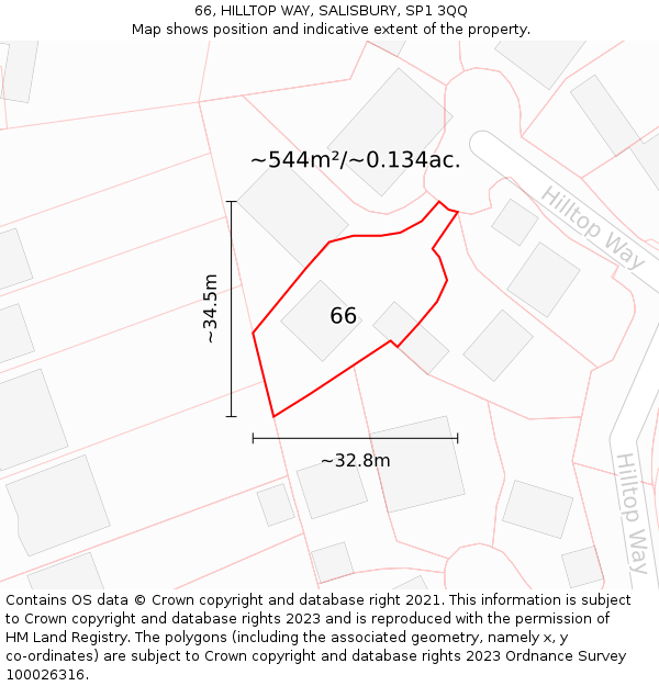 66, HILLTOP WAY, SALISBURY, SP1 3QQ: Plot and title map
