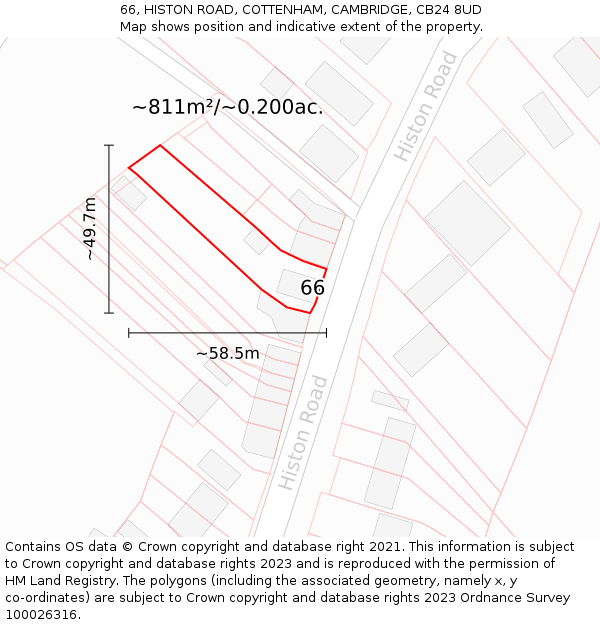 66, HISTON ROAD, COTTENHAM, CAMBRIDGE, CB24 8UD: Plot and title map