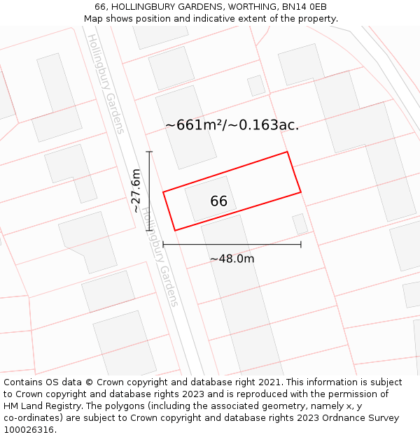66, HOLLINGBURY GARDENS, WORTHING, BN14 0EB: Plot and title map