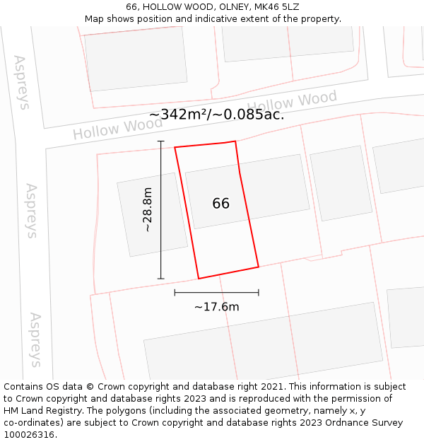 66, HOLLOW WOOD, OLNEY, MK46 5LZ: Plot and title map