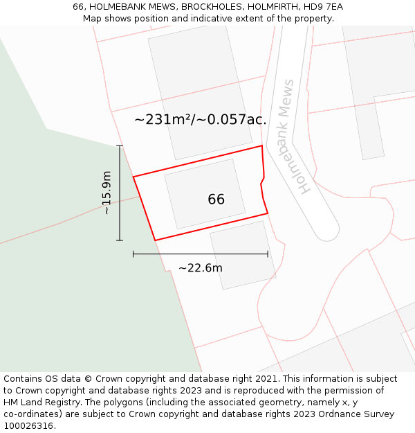 66, HOLMEBANK MEWS, BROCKHOLES, HOLMFIRTH, HD9 7EA: Plot and title map