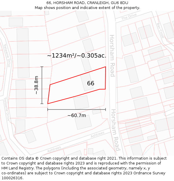 66, HORSHAM ROAD, CRANLEIGH, GU6 8DU: Plot and title map