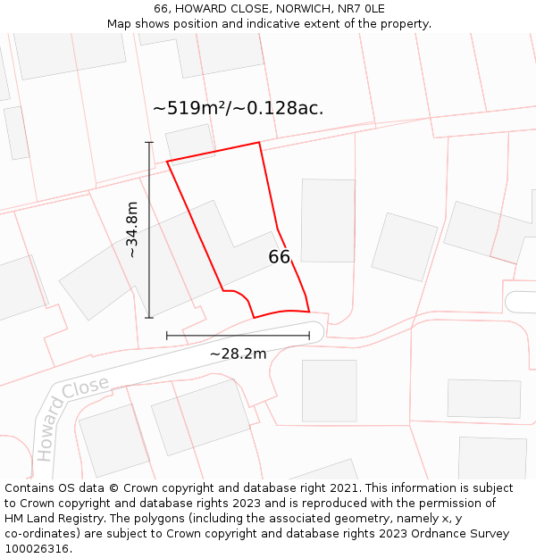 66, HOWARD CLOSE, NORWICH, NR7 0LE: Plot and title map
