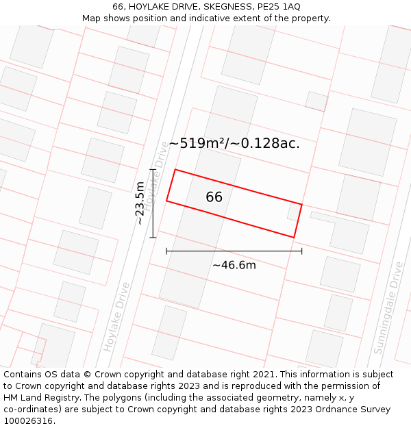 66, HOYLAKE DRIVE, SKEGNESS, PE25 1AQ: Plot and title map