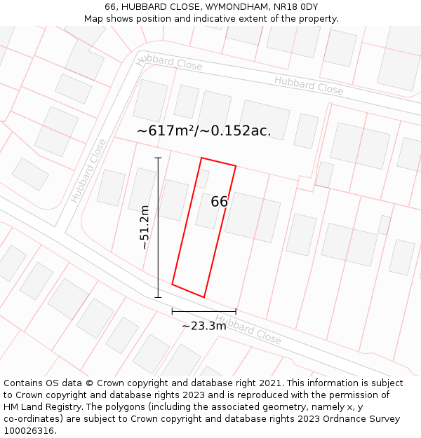 66, HUBBARD CLOSE, WYMONDHAM, NR18 0DY: Plot and title map