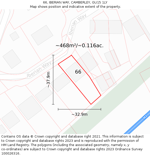 66, IBERIAN WAY, CAMBERLEY, GU15 1LY: Plot and title map