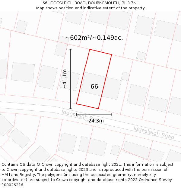 66, IDDESLEIGH ROAD, BOURNEMOUTH, BH3 7NH: Plot and title map