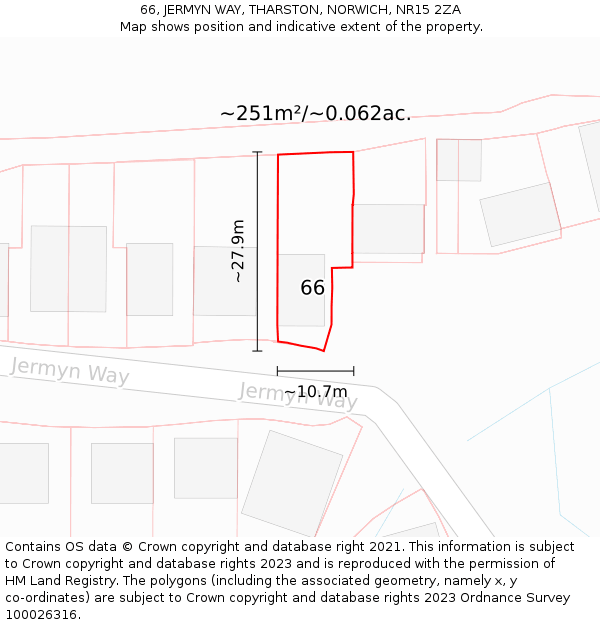 66, JERMYN WAY, THARSTON, NORWICH, NR15 2ZA: Plot and title map