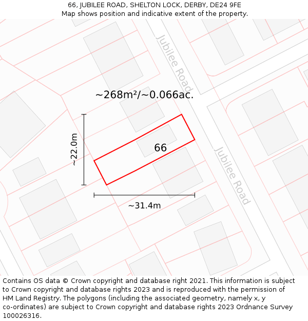 66, JUBILEE ROAD, SHELTON LOCK, DERBY, DE24 9FE: Plot and title map