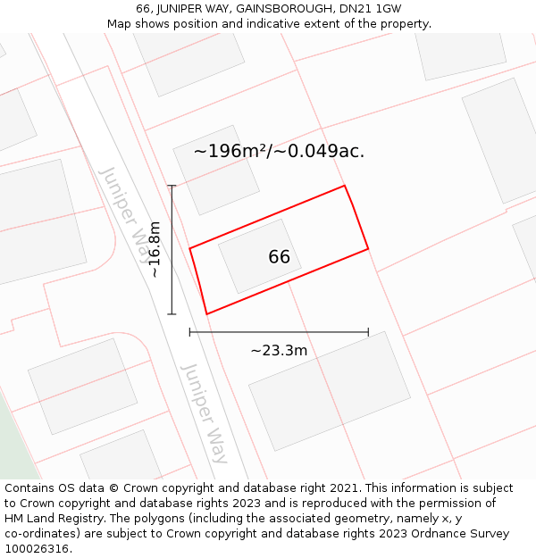 66, JUNIPER WAY, GAINSBOROUGH, DN21 1GW: Plot and title map