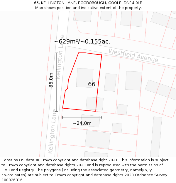 66, KELLINGTON LANE, EGGBOROUGH, GOOLE, DN14 0LB: Plot and title map
