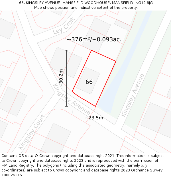 66, KINGSLEY AVENUE, MANSFIELD WOODHOUSE, MANSFIELD, NG19 8JG: Plot and title map