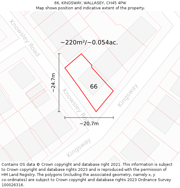 66, KINGSWAY, WALLASEY, CH45 4PW: Plot and title map