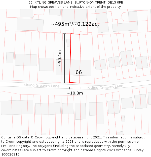 66, KITLING GREAVES LANE, BURTON-ON-TRENT, DE13 0PB: Plot and title map