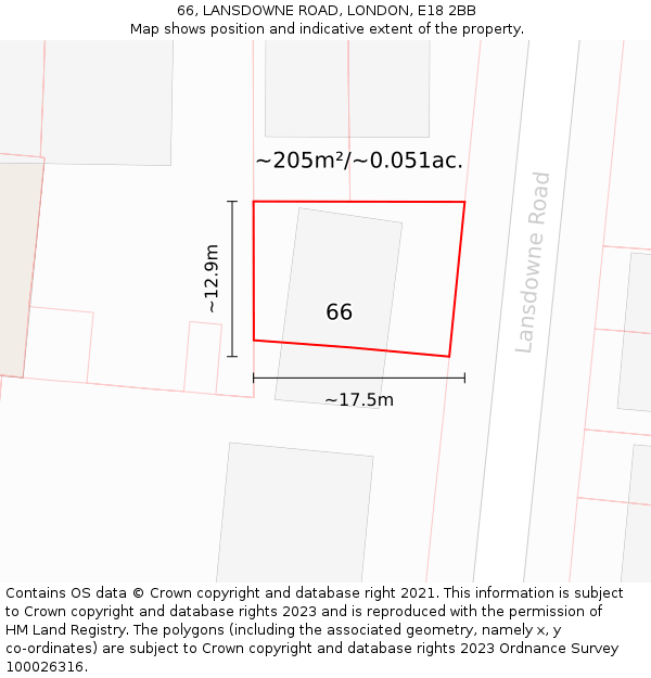 66, LANSDOWNE ROAD, LONDON, E18 2BB: Plot and title map