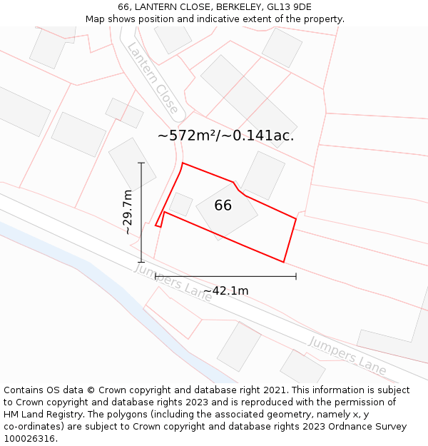66, LANTERN CLOSE, BERKELEY, GL13 9DE: Plot and title map