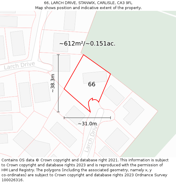 66, LARCH DRIVE, STANWIX, CARLISLE, CA3 9FL: Plot and title map